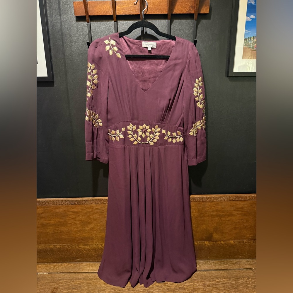 Temperley London Bordeaux Dress with Gold Embroidery